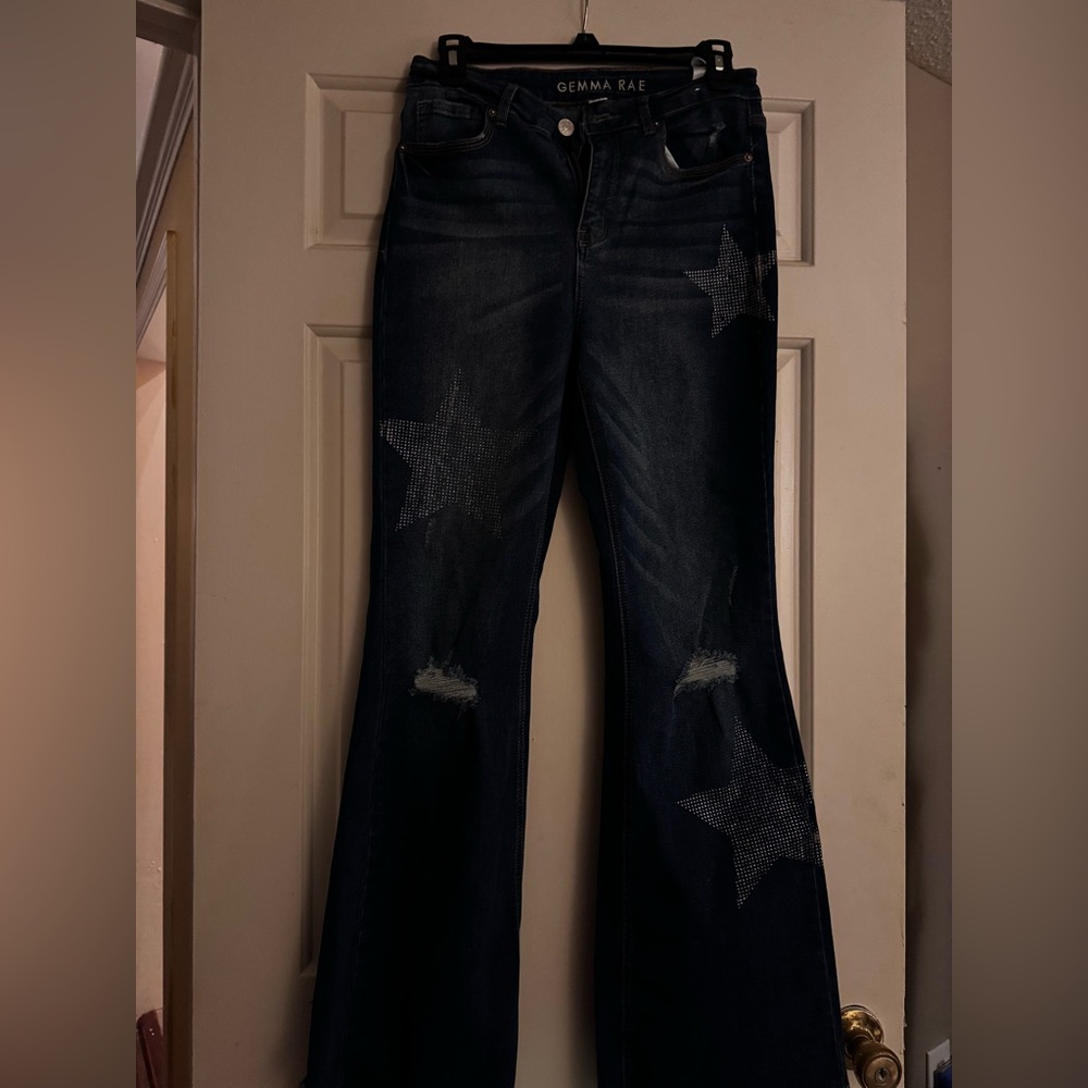 Gemma Rae Midnight Blue Star-Studded Flare Jeans